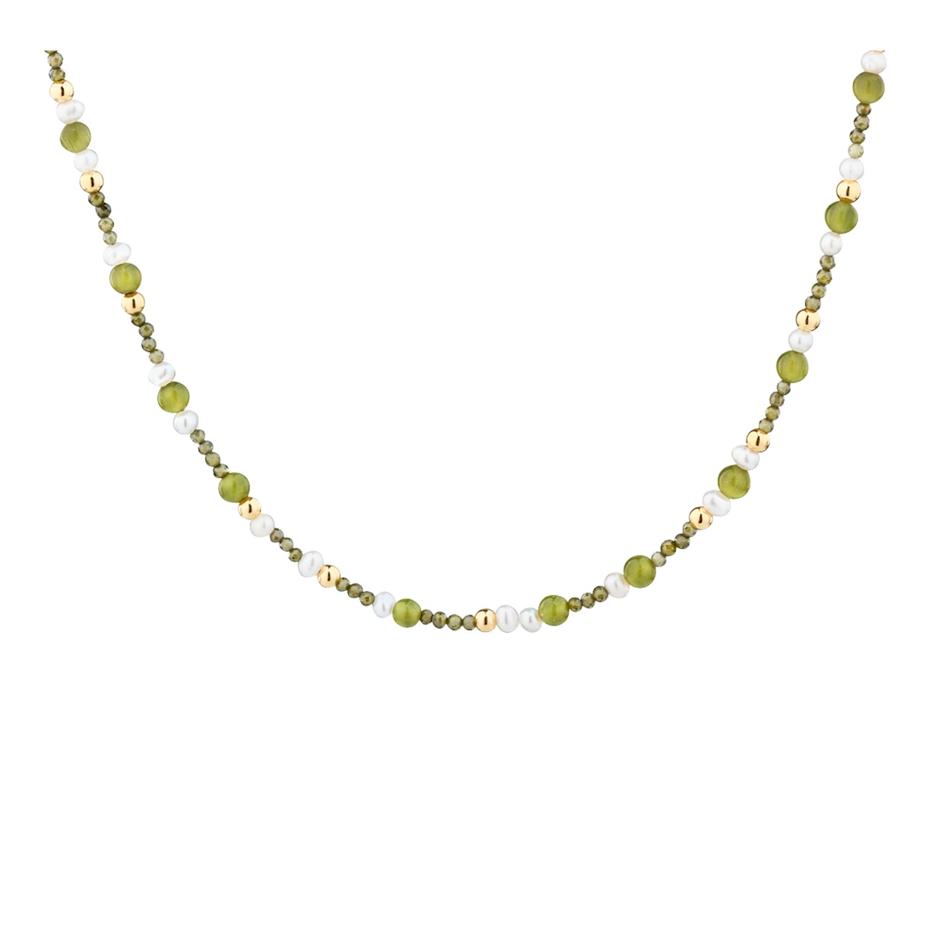 Aqua Dulce Aya Olive halskæde i 14 kt forgyldt sterling sølv med grøn jade, glas og gyldne detaljer