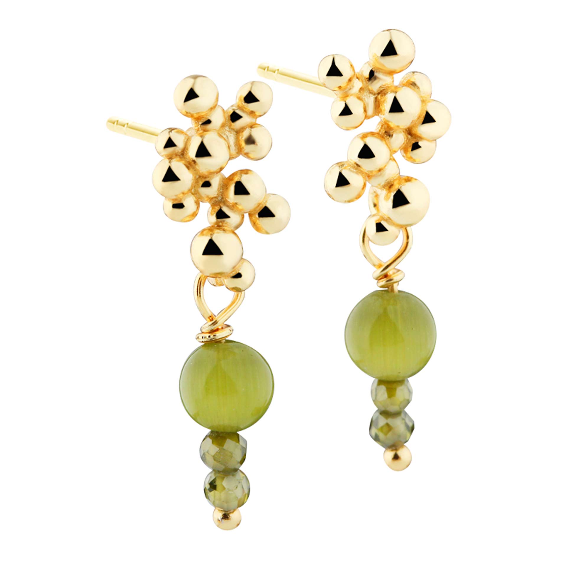 Aqua Dulce Aya Olive øreringe i 14 kt forgyldt sterling sølv med grøn jade, glas og dekorative gyldne detaljer