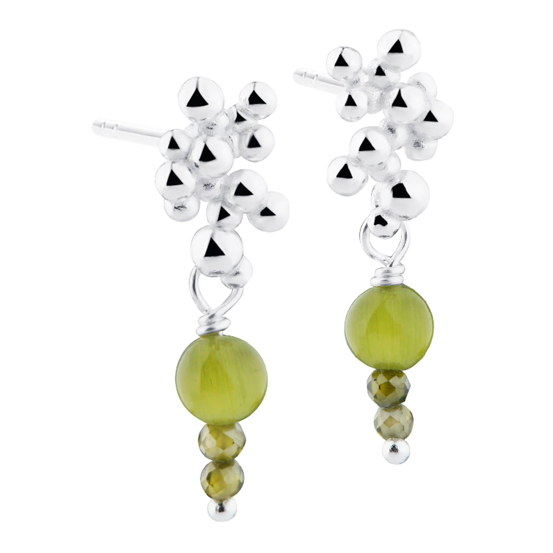 Aqua Dulce Aya Olive øreringe i 925 sterling sølv med grøn jade, glas og dekorative sølvkugler