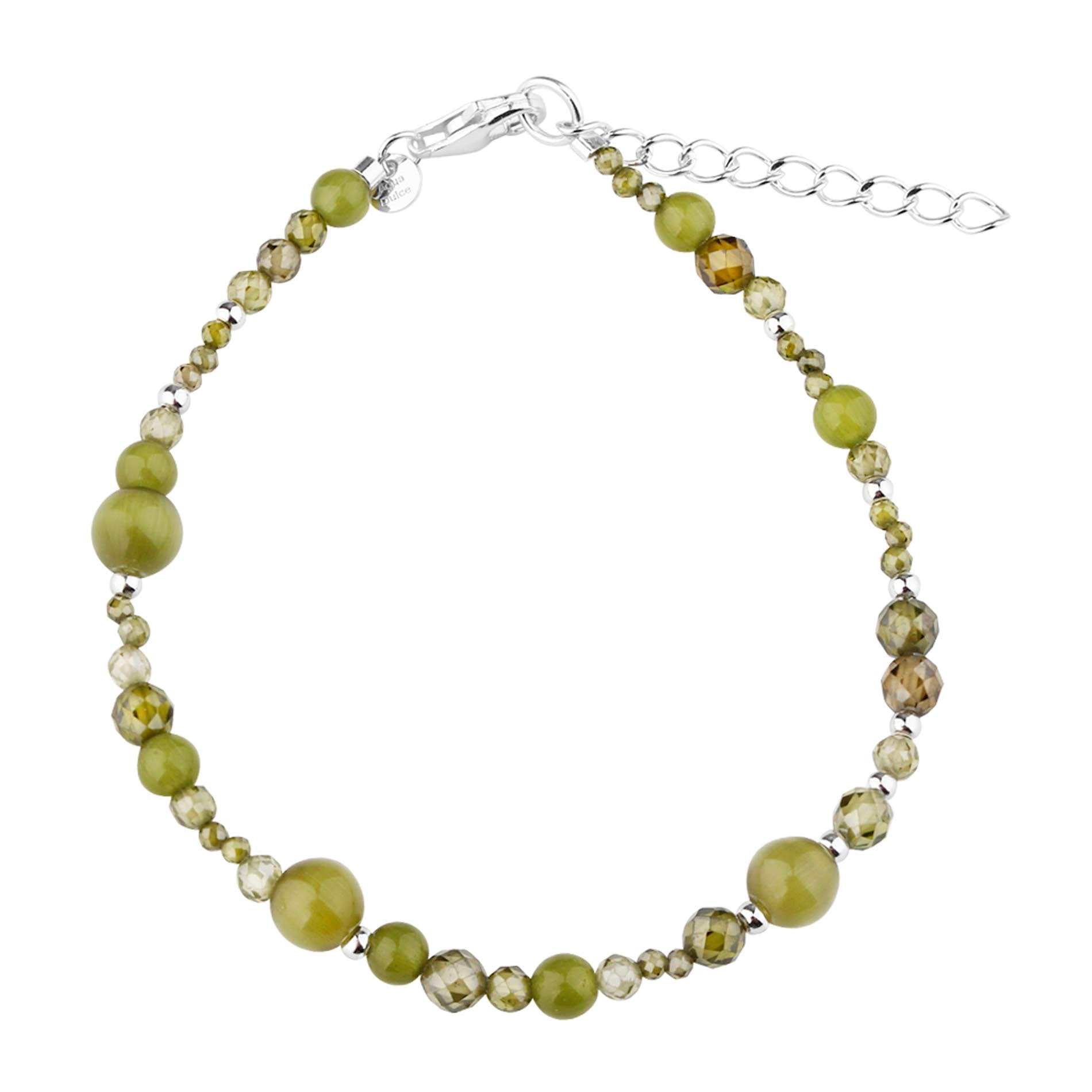 Aqua Dulce Aya Olive Stone armbånd i 925 sterling sølv med grøn jade og glas i forskellige former