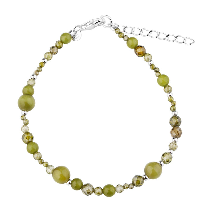 Aqua Dulce Aya Olive Stone armbånd i 925 sterling sølv med grøn jade og glas i forskellige former