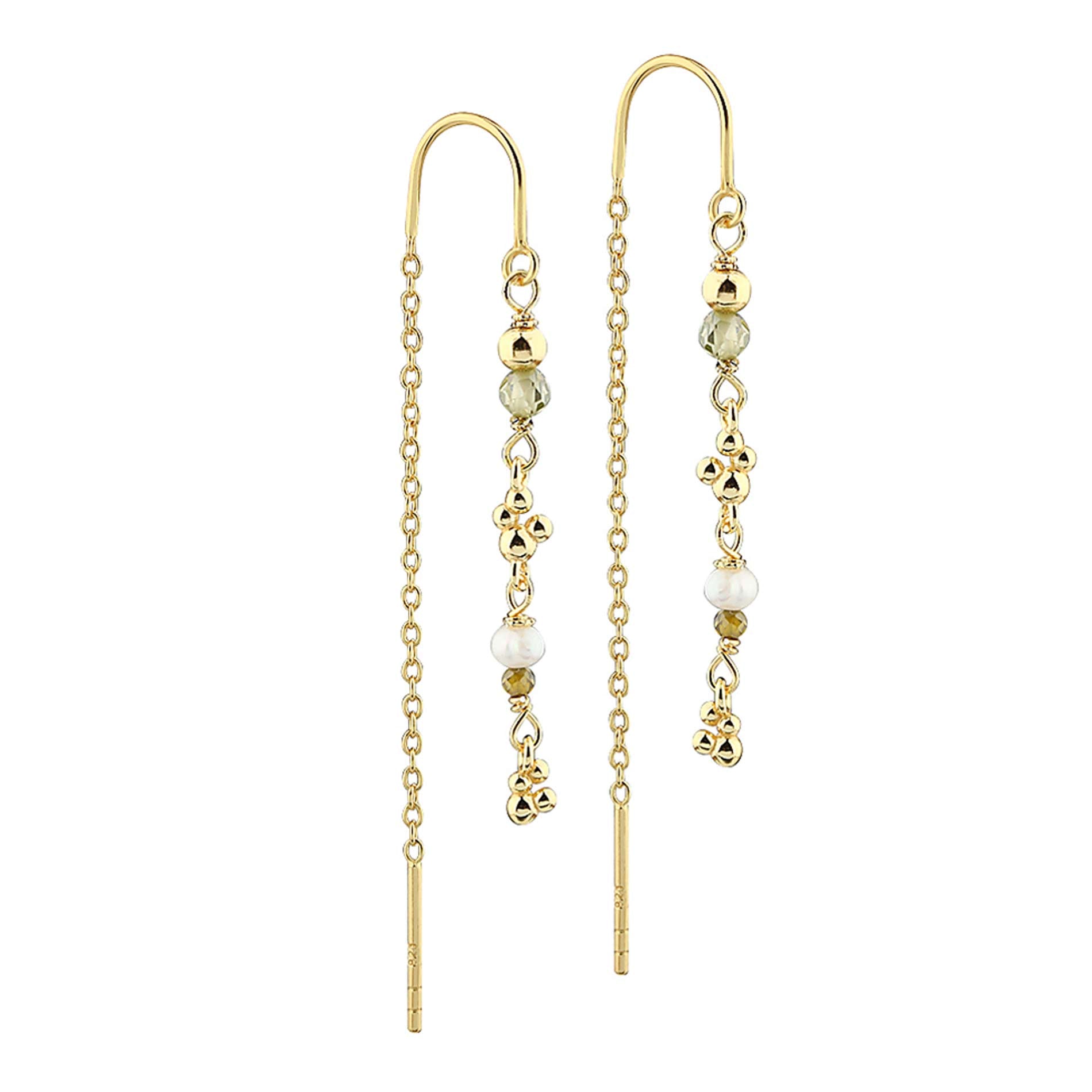 Aqua Dulce Aya Olive Thread øreringe i 14 kt forgyldt sterling sølv med grøn jade og dekorative gyldne detaljer