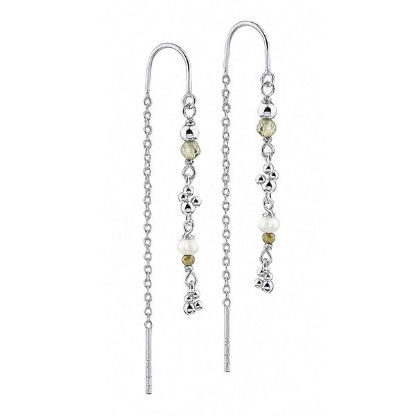 Aqua Dulce Aya Olive Thread øreringe i 925 sterling sølv med grøn jade og dekorative sølvdetaljer