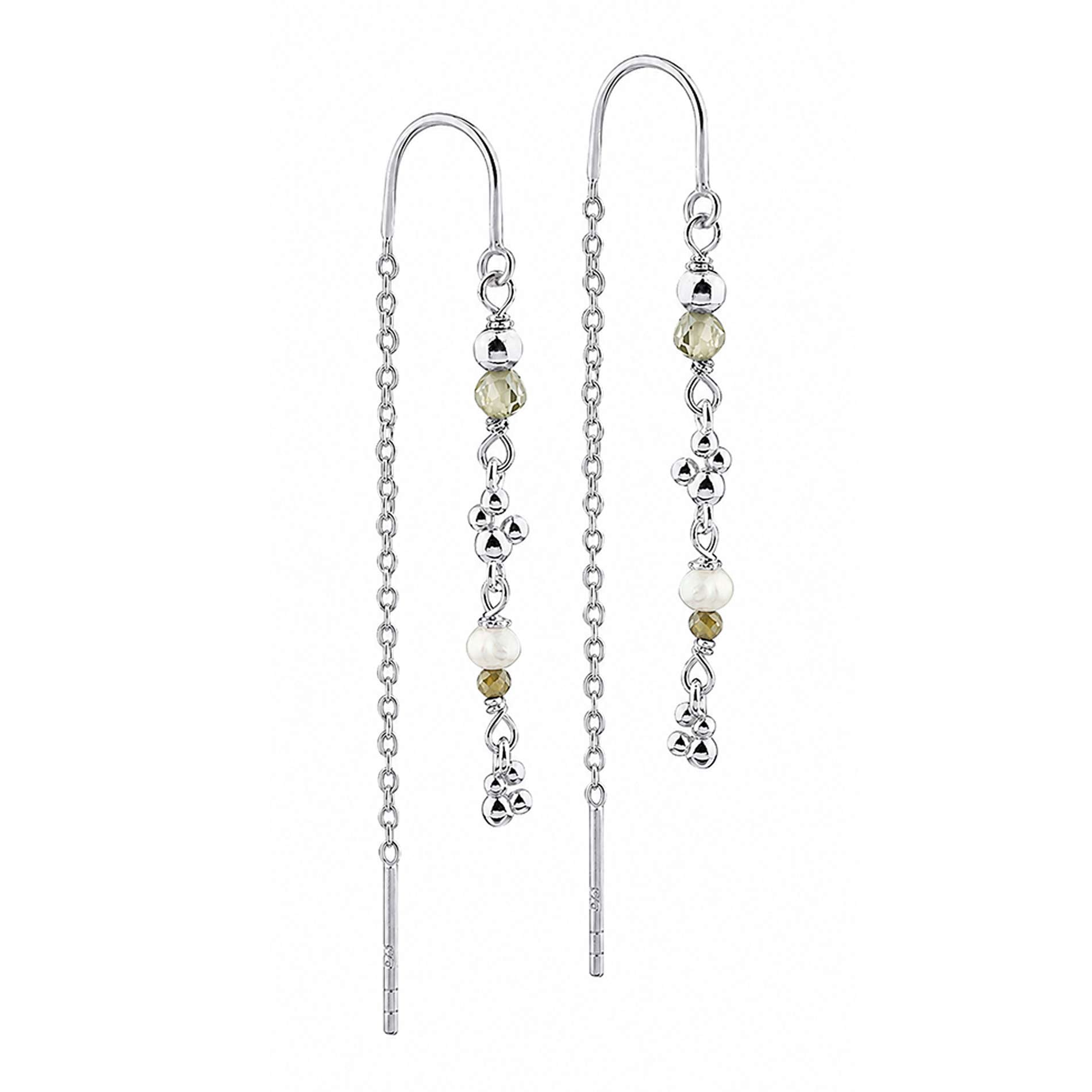 Aqua Dulce Aya Olive Thread øreringe i 925 sterling sølv med grøn jade og dekorative sølvdetaljer