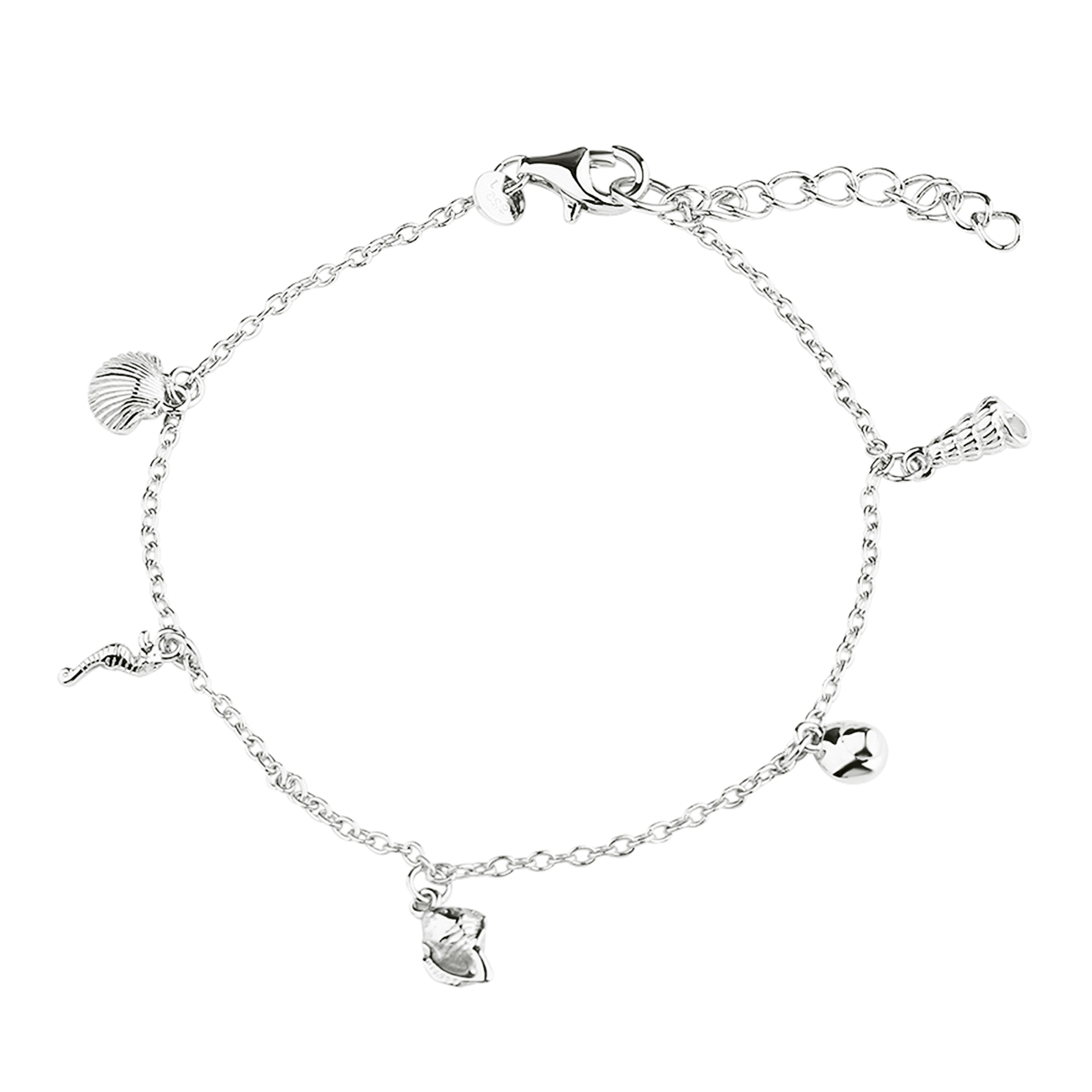 Aqua Dulce Costa armbånd i 925 sterlingsølv med havinspirerede vedhæng som musling, konkylie og søhest.