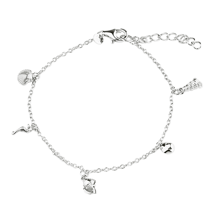 Aqua Dulce Costa armbånd i 925 sterlingsølv med havinspirerede vedhæng som musling, konkylie og søhest.