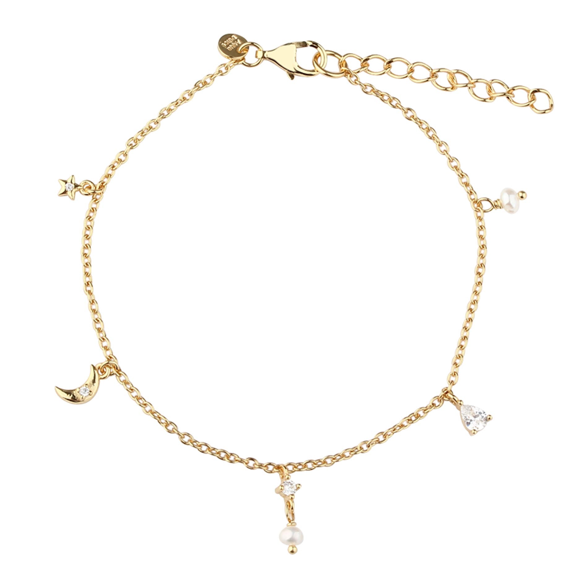 Aqua Dulce Dreamlit armbånd i 14 kt. forgyldt sterling sølv med ferskvandsperler og klar zirkonia