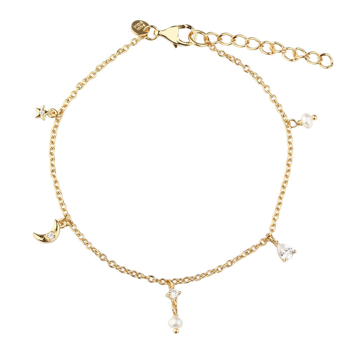 Aqua Dulce Dreamlit armbånd i 14 kt. forgyldt sterling sølv med ferskvandsperler og klar zirkonia