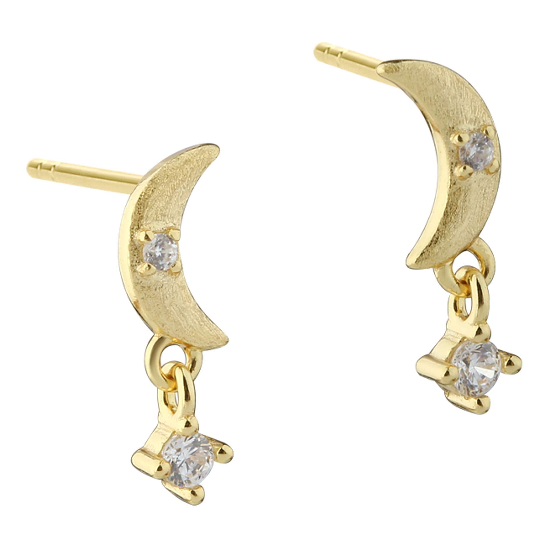 Aqua Dulce Dreamlit Mooncharm ørestikker i 14 kt. forgyldt sterling sølv med måne og klar zirkonia