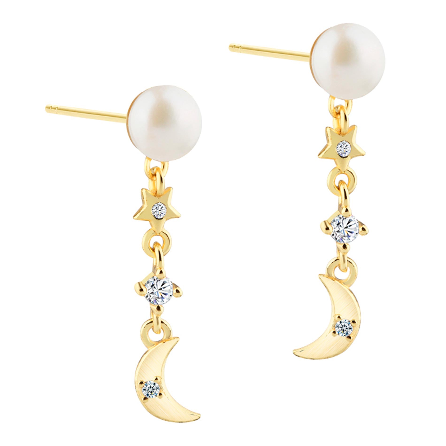 Aqua Dulce Dreamlit Pearl Charm øreringe i 14 kt. forgyldt sterling sølv med ferskvandsperler og klar zirkonia