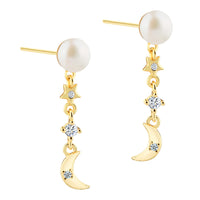 Aqua Dulce Dreamlit Pearl Charm øreringe i 14 kt. forgyldt sterling sølv med ferskvandsperler og klar zirkonia
