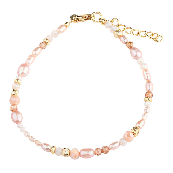Aqua Dulce Liora armbånd i 14 kt. forgyldt sterling sølv med rosa ferskvandsperler og rosa og hvide zirkonia