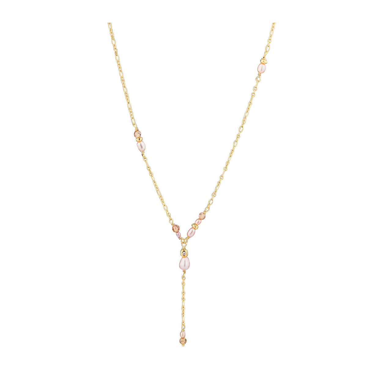 Aqua Dulce Liora halskæde i 14 kt. forgyldt sterling sølv med rosa ferskvandsperler og rosa og hvide zirkonia