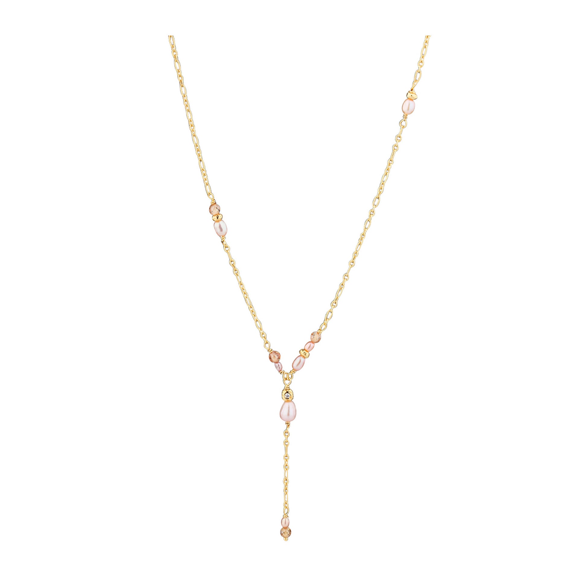 Aqua Dulce Liora halskæde i 14 kt. forgyldt sterling sølv med rosa ferskvandsperler og rosa og hvide zirkonia