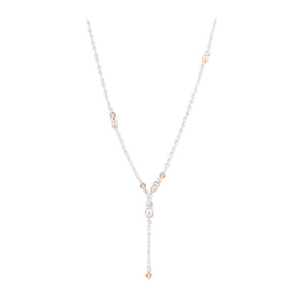Aqua Dulce Liora halskæde i 925 sterling sølv med rosa ferskvandsperler og rosa og hvide zirkonia
