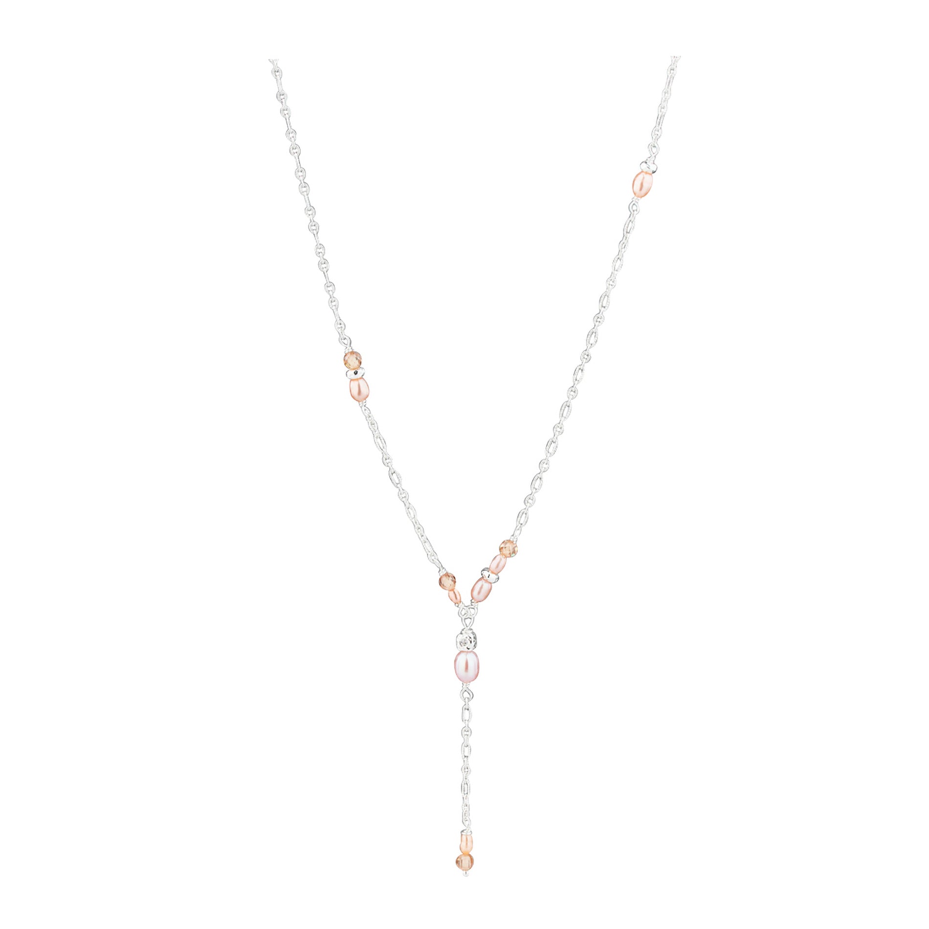 Aqua Dulce Liora halskæde i 925 sterling sølv med rosa ferskvandsperler og rosa og hvide zirkonia