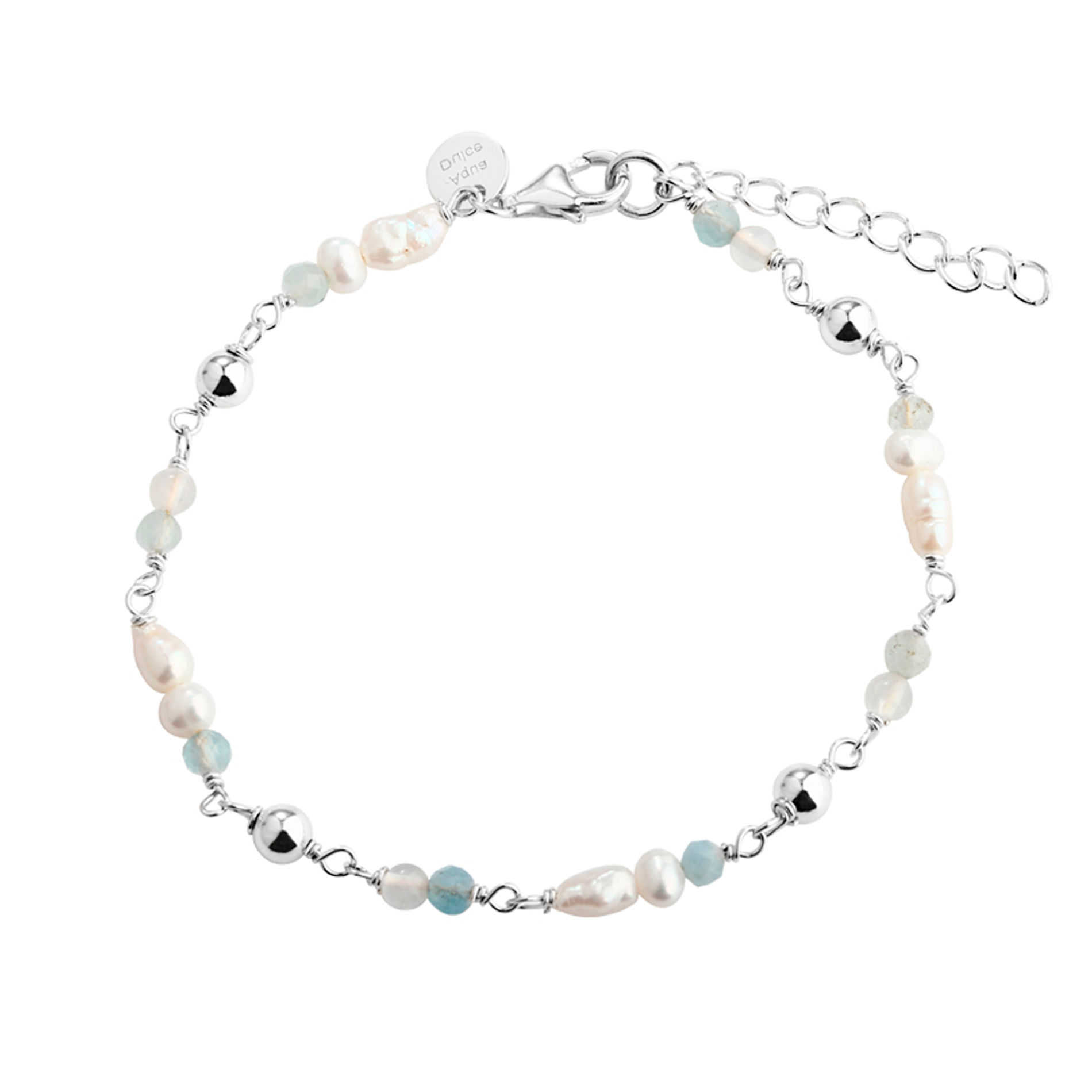 Aqua Dulce Lunella Sky armbånd i 925 sterlingsølv med ferskvandsperler og aquamarin