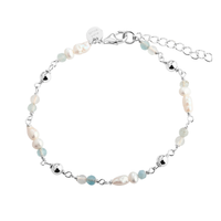 Aqua Dulce Lunella Sky armbånd i 925 sterlingsølv med ferskvandsperler og aquamarin