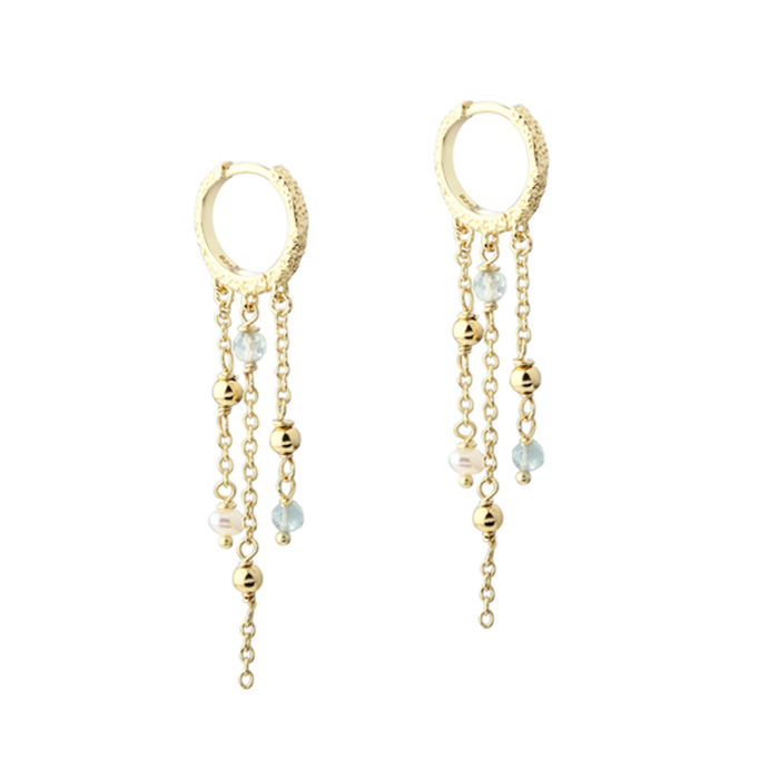 Aqua Dulce Lunella Sky creoler i forgyldt 925 sterlingsølv med ferskvandsperler og aquamarin