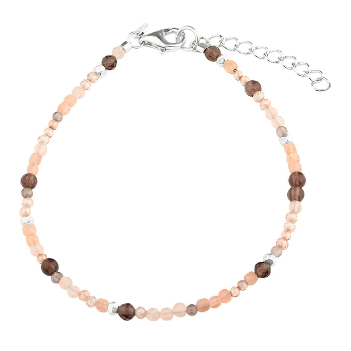 Aqua Dulce Meadow Mix armbånd i 925 sterling sølv med ferskenfarvede sunstones og røgkvarts