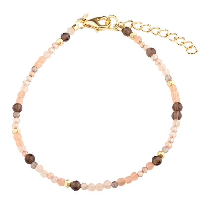 Aqua Dulce Meadow Mix armbånd i forgyldt sølv med ferskenfarvede og brune perler