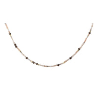 Aqua Dulce Meadow Mix halskæde i forgyldt sølv med Peach Sunstone, brune ferskvandsperler og Smokey Quartz