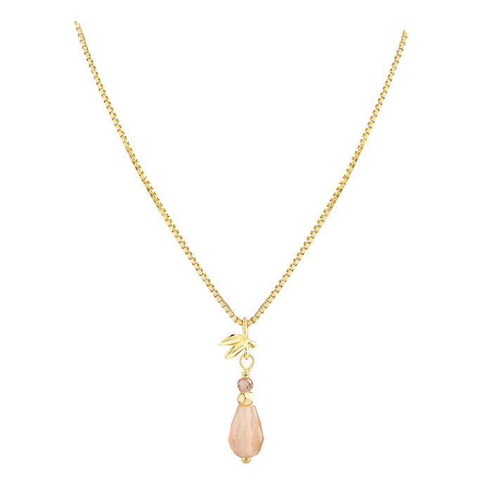 Aqua Dulce Meadow Rose halskæde i forgyldt 925 sterling sølv med ferskenfarvet sunstone og Meadow-bladdetalje