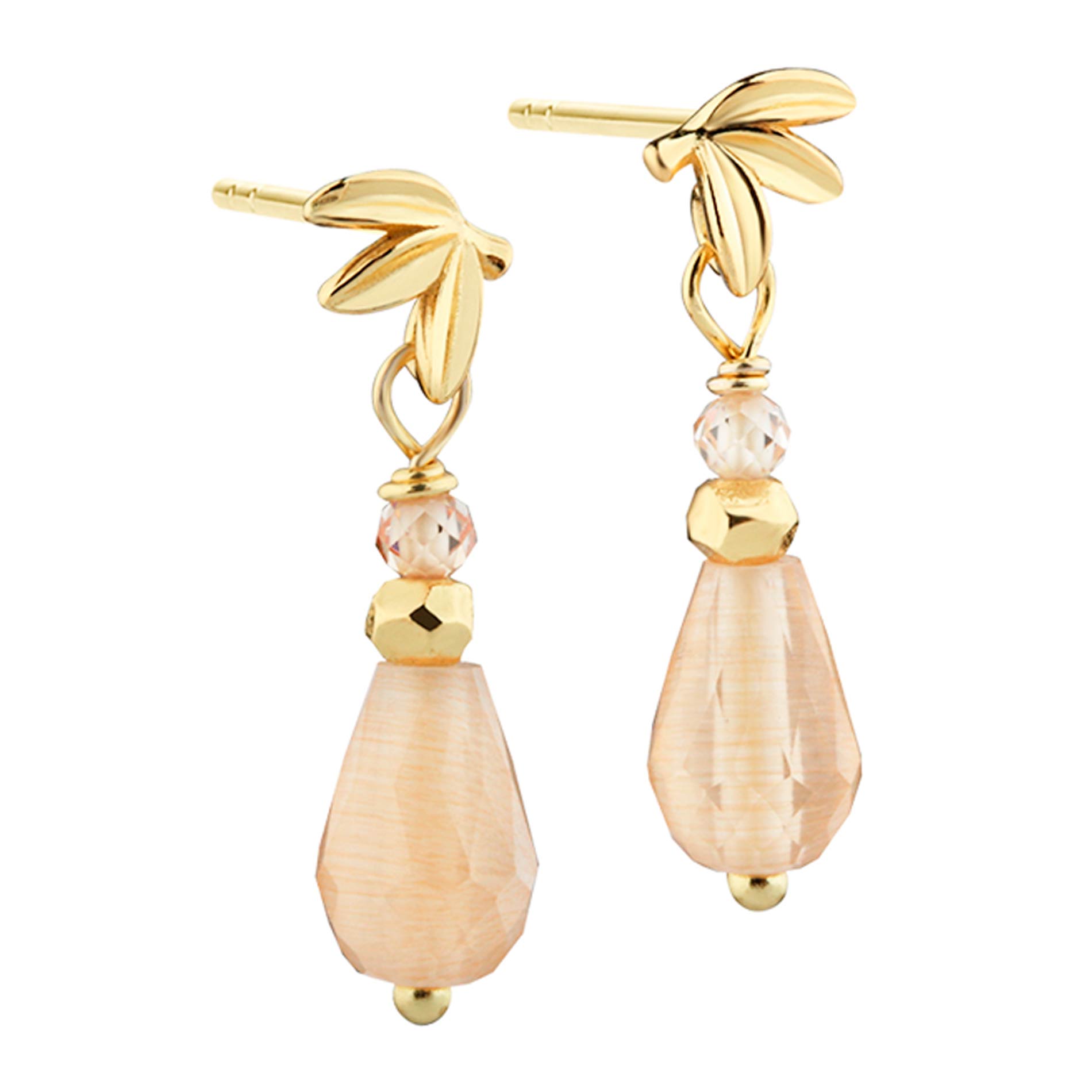 Aqua Dulce Meadow Rose øreringe i forgyldt 925 sterling sølv med ferskenfarvede sunstones og bladformede detaljer