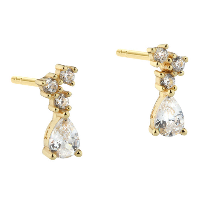 Aqua Dulce New Aura Drop ørestikker i 14 kt forgyldt sterling sølv med klare zirkonia og dråbeformet detalje