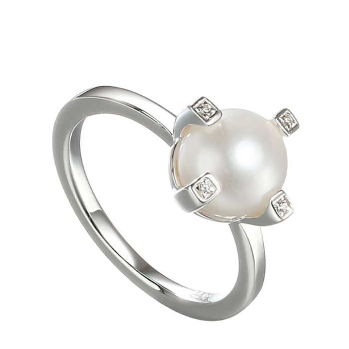 Aqua Dulce Peggy ring i 925 sterlingsølv med ferskvandsperle og zirkonia