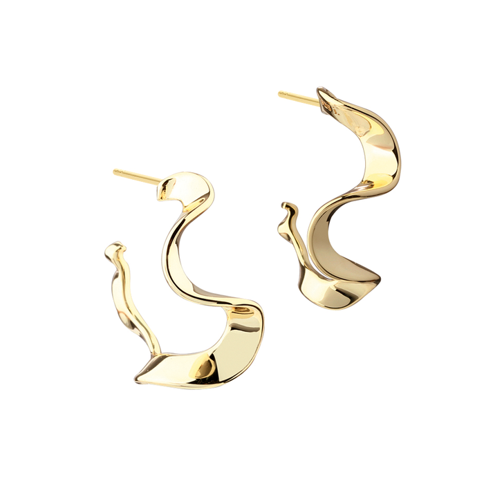 Aqua Dulce Slim Rhumba Medium øreringe i forgyldt 925 sterlingsølv med organisk bølgende design