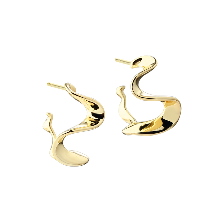 Aqua Dulce Slim Rhumba Small øreringe i forgyldt 925 sterlingsølv med organisk bølgende design