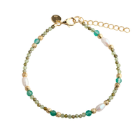 Aqua Dulce Verde Simple armbånd i forgyldt 925 sterlingsølv med grøn agat, grønne zirkonia og ferskvandsperler