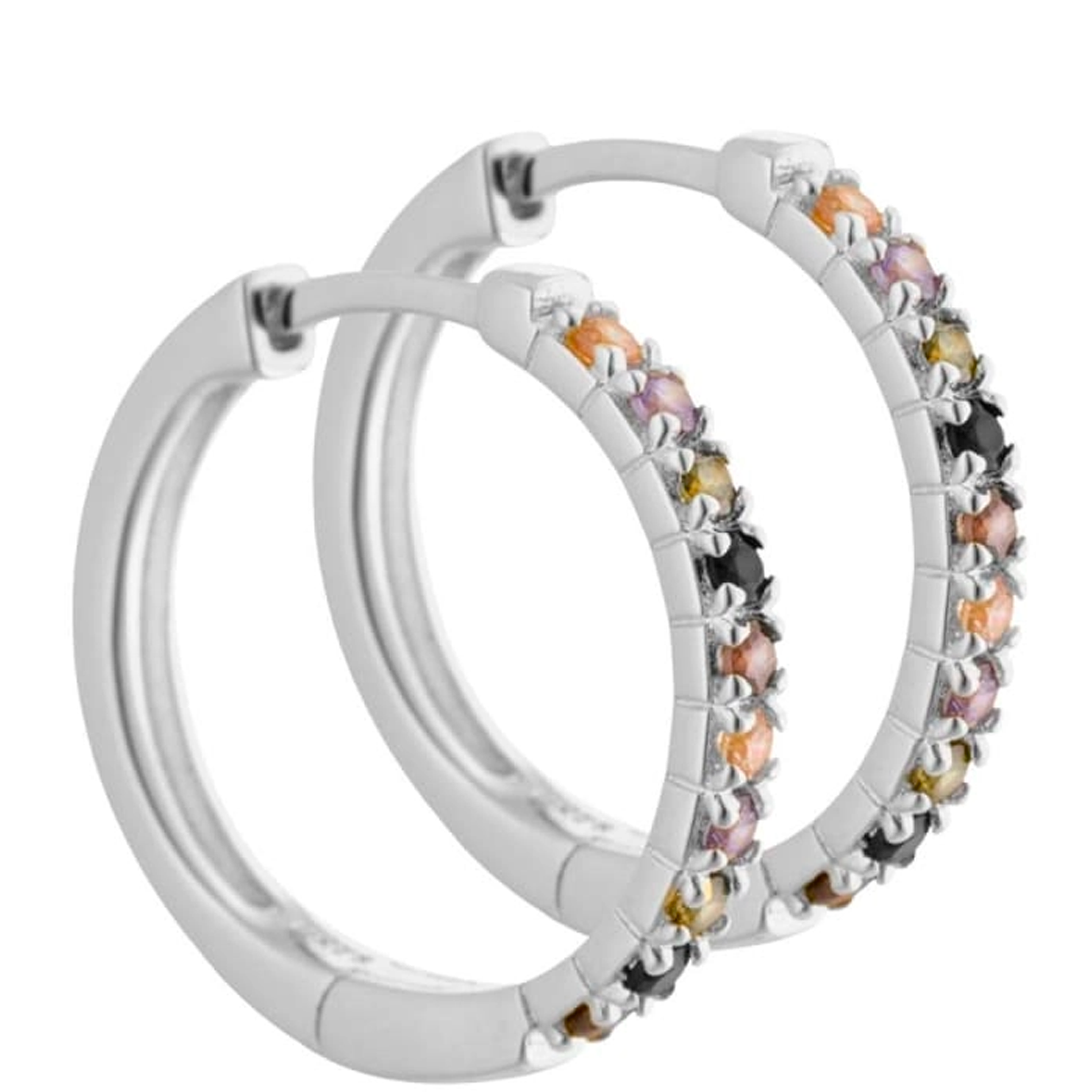 Aqua Dulce Vigga creoler 20 mm i 925 sterlingsølv med mørke multifarvede zirkonia