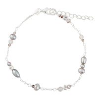 Aqua Dulce Whisper armbånd i 925 sterling sølv med grå ferskvandsperler, grå kvarts og klare zirkonia