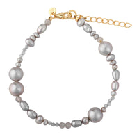 Aqua Dulce Whisper Pearl armbånd i 14 kt forgyldt sterling sølv med grå ferskvandsperler, grå kvarts og klare zirkonia
