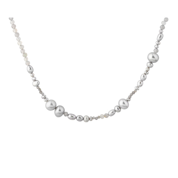 Aqua Dulce Whisper Pearl halskæde i 14 kt forgyldt sterling sølv med grå ferskvandsperler og grå kvarts