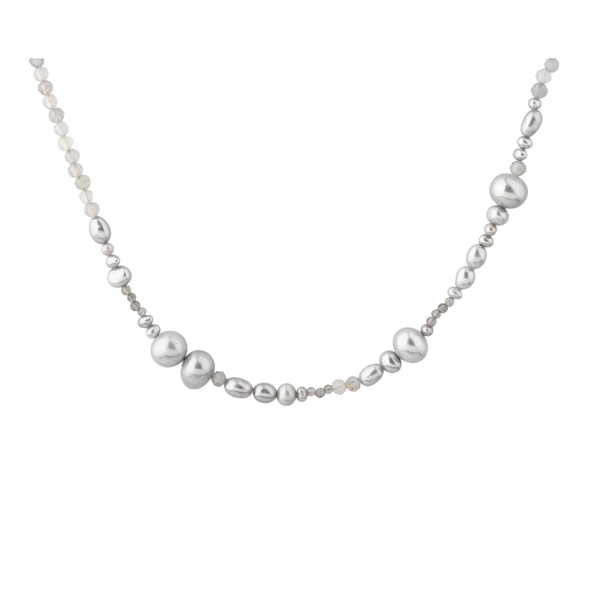 Aqua Dulce Whisper Pearl halskæde i 14 kt forgyldt sterling sølv med grå ferskvandsperler og grå kvarts