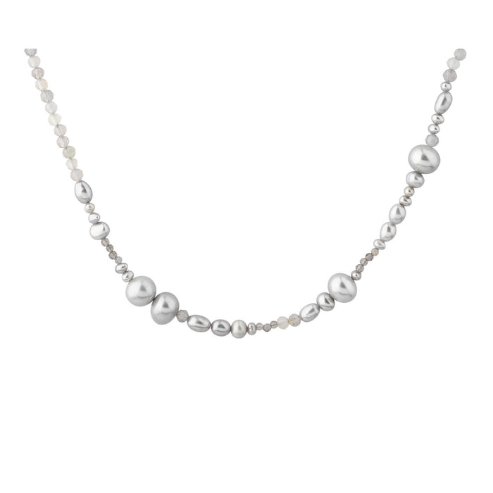 Aqua Dulce Whisper Pearl halskæde i 14 kt forgyldt sterling sølv med grå ferskvandsperler og grå kvarts