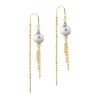 Aqua Dulce Whisper Pearl Thread øreringe i 14 kt forgyldt sterling sølv med grå ferskvandsperle og klar zirkonia