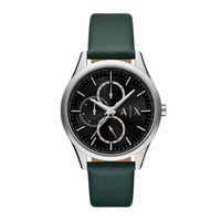 Armani Exchange Dante herreur 42 mm i stål med sort urskive og grøn læderrem
