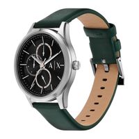 Armani Exchange Dante herreur i sideprofil med stålkasse og grøn læderrem