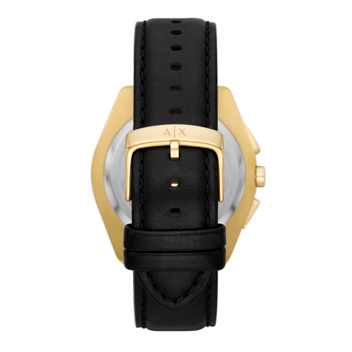Bagside af Armani Exchange Giacomo Chronograph herreur med sort læderrem og spænde
