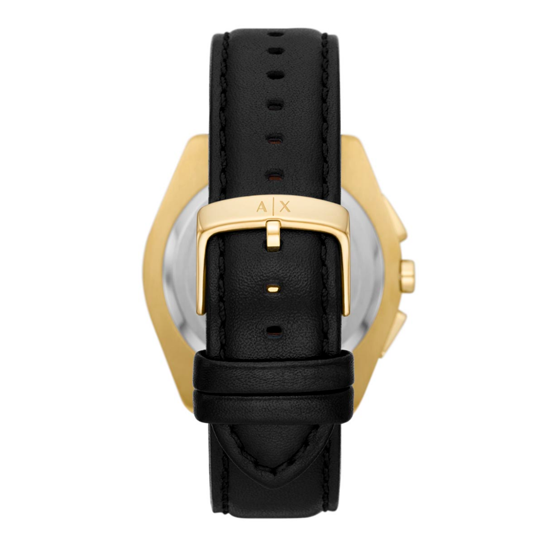 Bagside af Armani Exchange Giacomo Chronograph herreur med sort læderrem og spænde