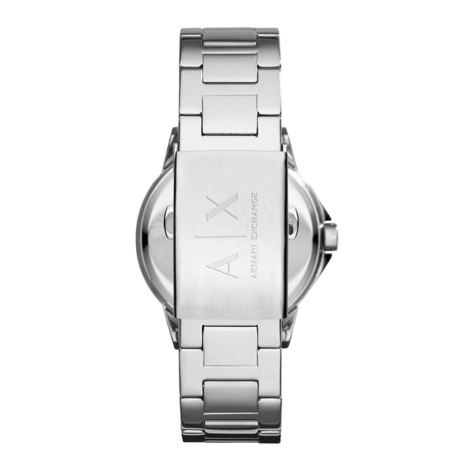 Bagside af Armani Exchange Lady Banks dameur med stållænke og logo-lås