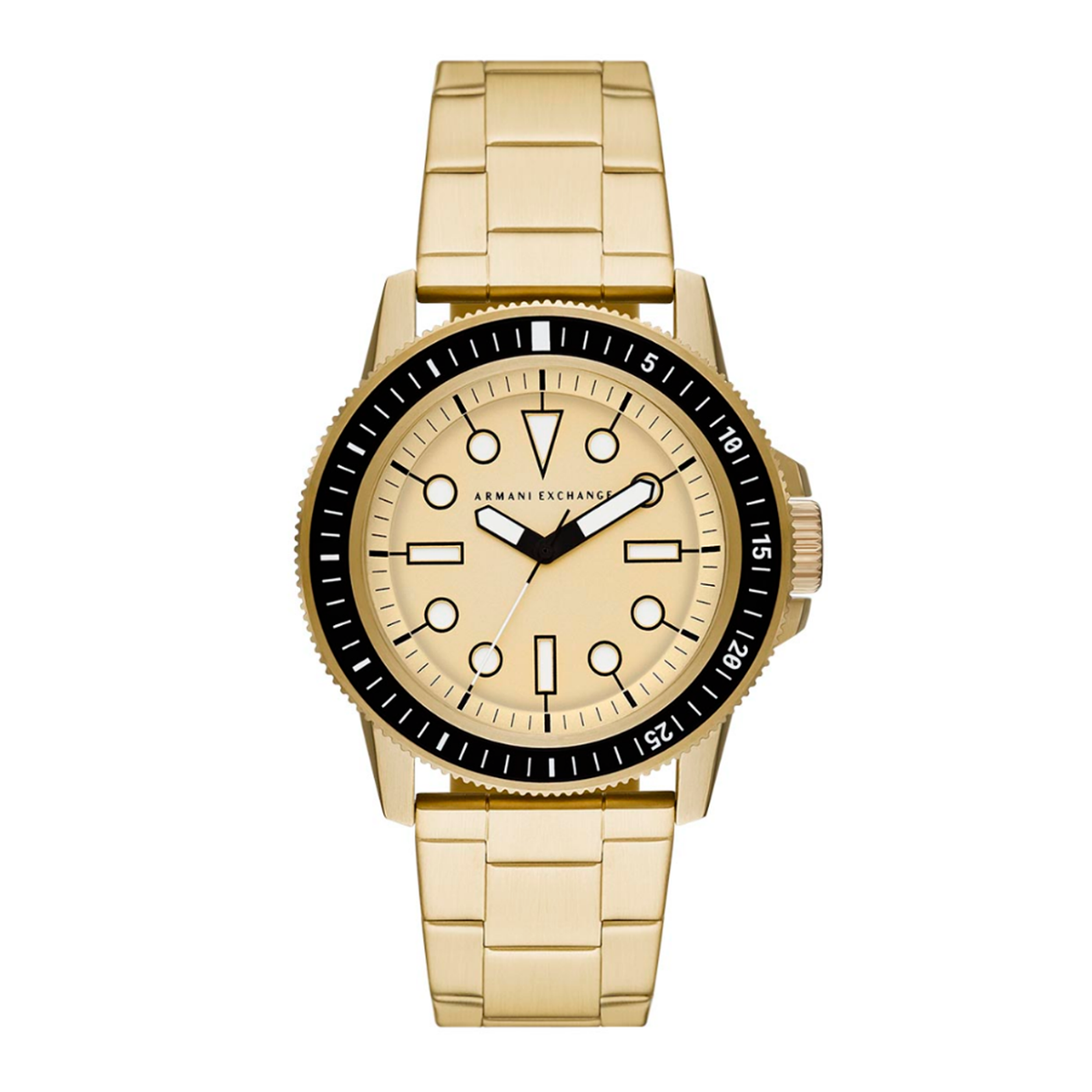 Armani Exchange Leonardo herreur 44 mm i guldfarvet stål med sort bezel