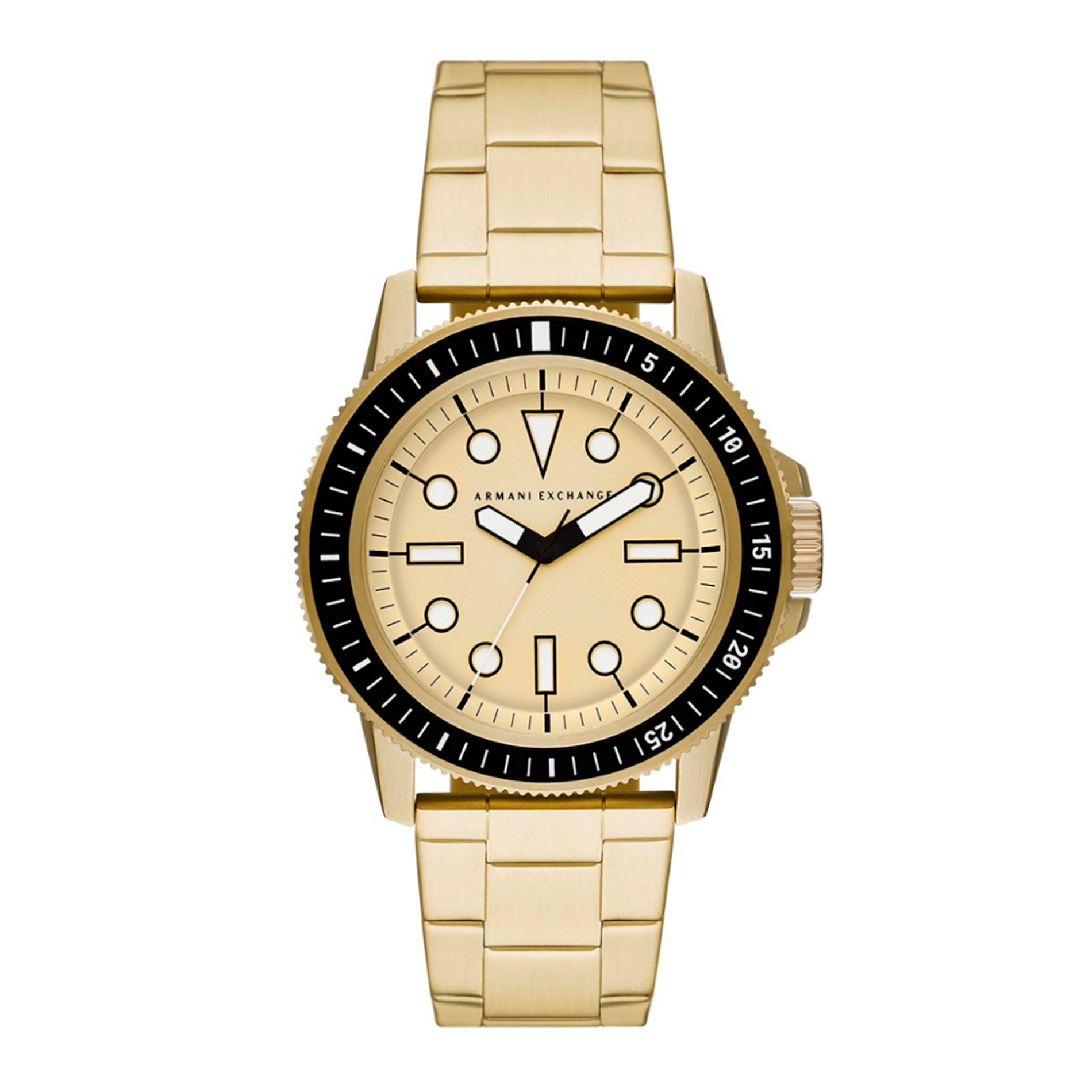 Armani Exchange Leonardo herreur 44 mm i guldfarvet stål med sort bezel