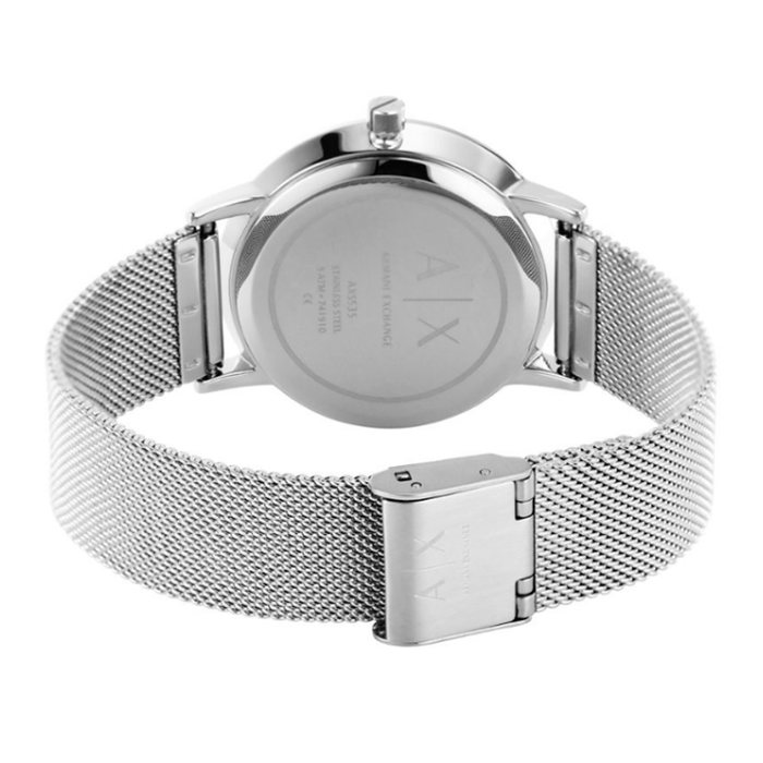 Bagside af Armani Exchange Lola dameur med mesh-lænke i rustfrit stål