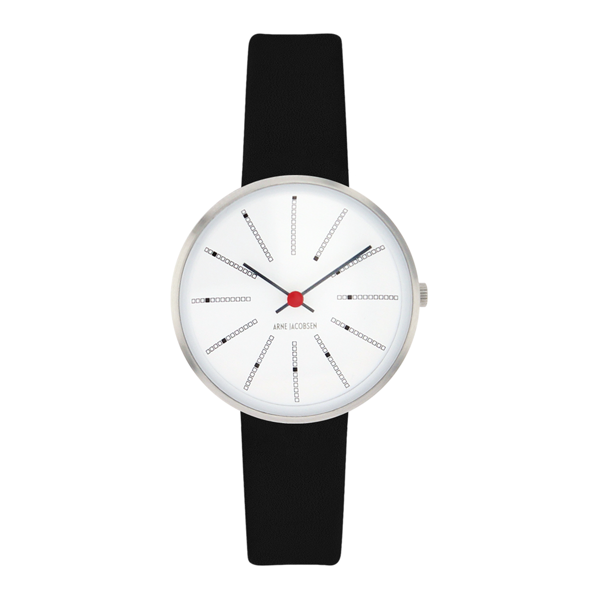 Arne Jacobsen Bankers armbåndsur 30 mm med hvid urskive og sort læderrem