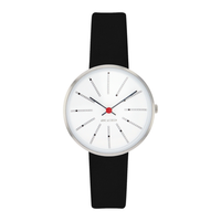 Arne Jacobsen Bankers armbåndsur 30 mm med hvid urskive og sort læderrem